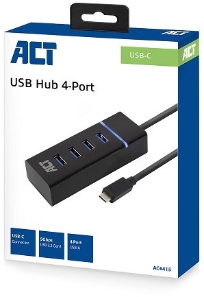 ACT | Hub | 4-Poorts | USB 3.1 | Gen-1 | USB-C | Blok | Zwart-2
