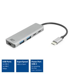 ACT | Hub | USB-C | 2x USB C | 2 x USB-A 3.2 Gen 1 | Space Gray