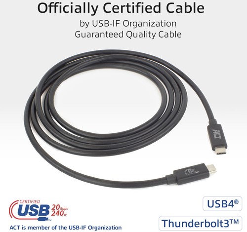 ACT | Aansluitkabel | USB4 | 20Gbps | USB Type-C | Thunderbolt | 240W | USB-IF gecertificeerd | 4K@60Hz | 2 m-3