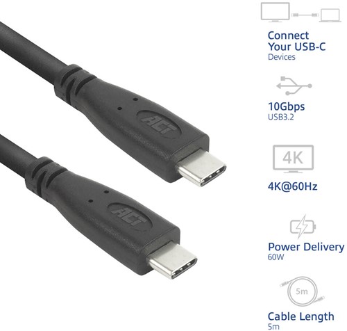 USB 3.2 Gen2 | Aansluitkabel | USB-C male - USB-C male | 10Gbps | 60W | 4K@60Hz | 5m-2