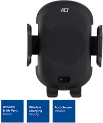 ACT | Smartphonehouder | 12 volt | Sluit Automatische | Qi LAder | Quick Charge | Ventilatierooster | Raam Houder