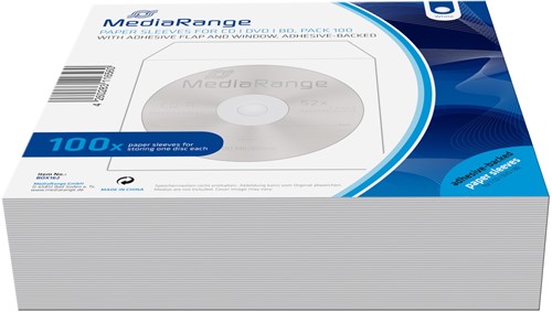 MediaRange | Hoesjes | CD/DVD | Papier | Venster | 1 Disc | Plakstrip op Flap en Rugzijde | 100 Stuks