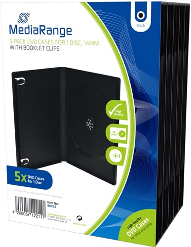 MediaRange | DVD Videobox | 14mm | 1 Disc | Zwart | 5 Stuks