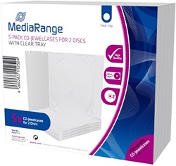 MediaRange | CD Jewelcase | 10.4mm | 2 Disc | Transparant | 5 Stuks