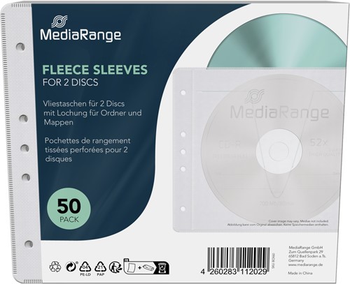 MediaRange | Hoesjes | Ordner | Ringband | 2 Disc | Wit | 50 Stuks