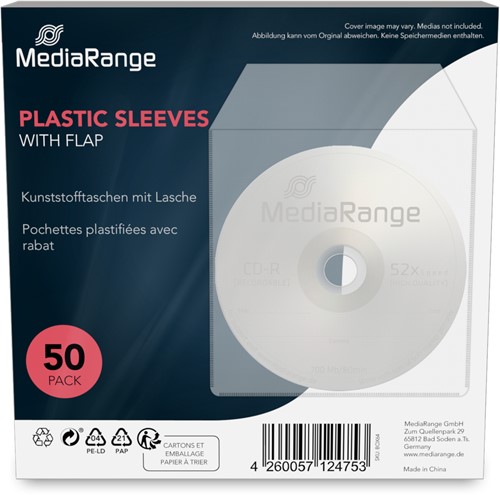 MediaRange | Hoesjes | CD/DVD | Plastic | Met Flap | 1 Disc | Transparant | 50 Stuks