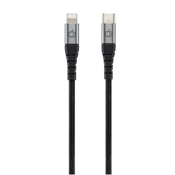 Pepper Jobs | Oplaadkabel | Datakabel | USB-C | Lightning | 1,2 mtr | Nylon | Zwart