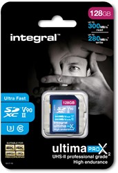 Integral | SDXC | 128 GB | UHS-2 | U3 | V90 | Lezen 300 MB/s  | Schrijven 280 MB/s | High Speed | UltimaPro X2