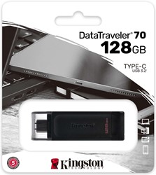 Kingston | USB Stick | 128 GB | USB-C 3.2 Gen-1 | DataTraveler 70 | Zwart