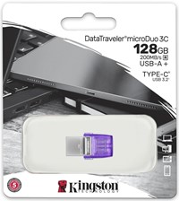 Kingston | USB Stick | 128 GB | USB 3.2 Gen-1 | USB-A | USB-C | DataTraveler Dual | 200R | Small | Paars
