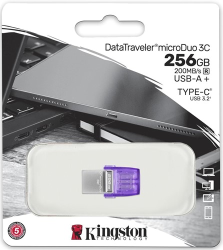 Kingston | USB Stick | 256 GB | USB 3.2 Gen-1 | USB-A | USB-C | DataTraveler Dual | 200R | Small | Paars