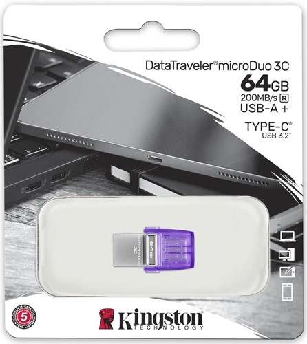 Kingston | USB Stick | 64 GB | USB 3.2 Gen-1 | USB-A | USB-C | DataTraveler Dual | 200R | Small | Paars