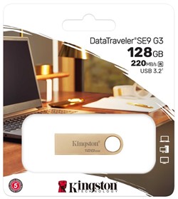 Kingston | USB Stick | 128 GB | USB 3.2 Gen-1 | DataTraveler SE9 G3 | 220R/100W | Metal | Gold
