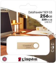 Kingston | USB Stick | 256 GB | USB 3.2 Gen-1 | DataTraveler SE9 G3 | 220R/100W | Metal | Gold
