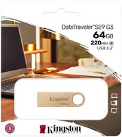 Kingston | USB Stick | 64 GB | USB 3.2 Gen-1 | DataTraveler SE9 G3 | 220R/100W | Metal | Gold