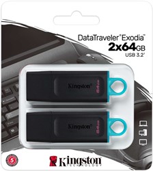 Kingston | USB Stick | 64 GB | USB 3.2 Gen-1 | DataTravler Exodia | Zwart-Groen | 2 Stuks