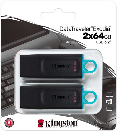 Kingston | USB Stick | 64 GB | USB 3.2 Gen-1 | DataTravler Exodia | Zwart-Groen | 2 Stuks