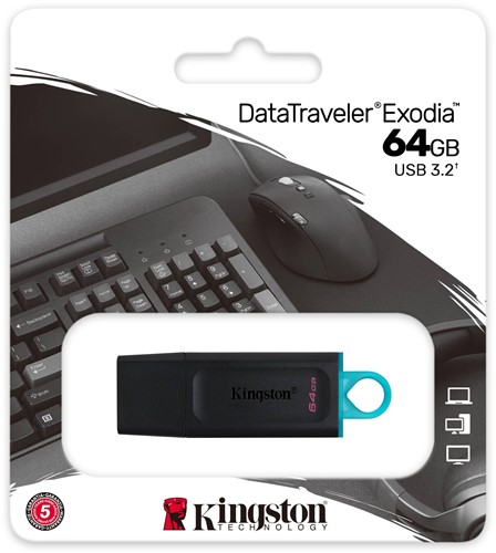 Kingston | USB Stick | 64 GB | USB 3.2 Gen-1 | DataTravler Exodia | Zwart-Groen