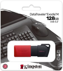 Kingston | USB Stick | 128 GB | USB 3.2 Gen-1 | DataTravler Exodia M | Slider | Zwart-Rood