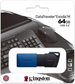 Kingston | USB Stick | 64 GB | USB 3.2 Gen-1 | DataTravler Exodia M | Slider | Zwart-Blauw