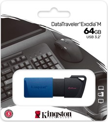 Kingston | USB Stick | 64 GB | USB 3.2 Gen-1 | DataTravler Exodia M | Slider | Zwart-Blauw