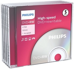 Philips | DVD+RW | 4.7 GB | 5 stuks