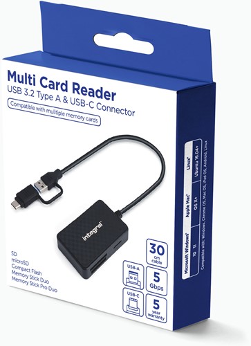 Integral | Kaartlezer | MicroSD | SD | Compact Flash | Memory Stick | USB 3.2 | USB-C en USB-A-2