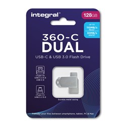 Integral | USB Stick | 128 GB | USB-C | USB 3.0 | Dual | 360° | Lezen 100 MB/s | Schrijven 30 MB/s