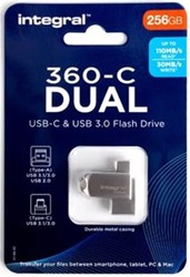 Integral | USB Stick | 256 GB | USB-C | USB 3.0 | Dual | 360° | Lezen 100 MB/s | Schrijven 30 MB/s