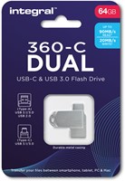 Integral | USB Stick | 64 GB | USB-C | USB 3.0 | Dual | 360° | Lezen 90 MB/s | Schrijven 20 MB/s