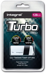 Integral | USB Stick | 128 GB | USB 3.2 | Lezen 400 MB/s | Schrijven 100 MB/s | Turbo | Wit