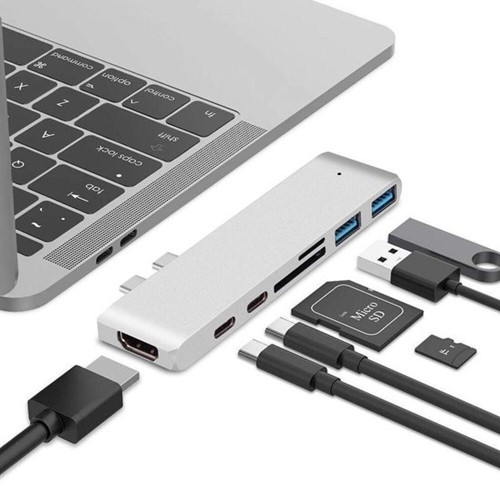 Hub | USB C Adapter | HDMI 4K Ultra HD | 2x USB-C | SD & Micro SD Kaartlezers -|2x USB 3.0 | Geschikt voor MacBook Pro/ MacBook Air 