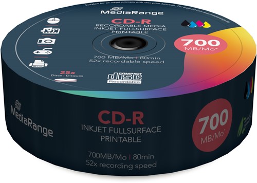 MediaRange | CD-R | 700 MB | Inkjet Printable | 25 Stuks-2
