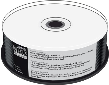 MediaRange | CD-R | 700 MB | Black | Inkjet Printable | 25 Stuks