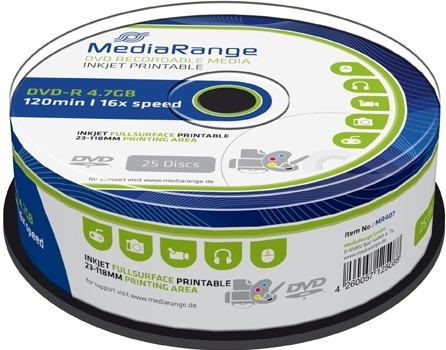 Verschrikkelijk kever Commissie MediaRange | DVD-R | 4.7 GB | Inkjet Printable | 25 Stuks Opus Nederland BV