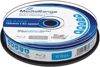 MediaRange | BD-R | 25 GB | Full-printable | 6x Speed | Cakebox | 10 Stuks