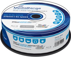 MediaRange | BD-R | DL | 50 GB | Full-Printable | 6x Speed | Cakebox | 25 Stuks