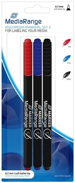 MediaRange | Marker | CD - DVD -BD | Rood | Blauw | Zwart | 3 Stuks
