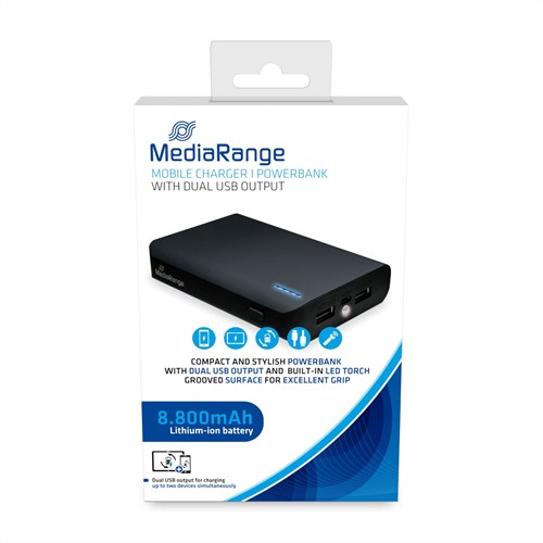 MediaRange | Powerbank | 8.800 mHa | Zwart