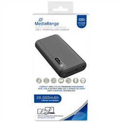 MediaRange | Powerbank | 20.000 mAh | QuickCharge | Display % | Type-C
