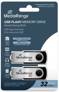 MediaRange | USB Stick | 32 GB | USB 2.0 | Twister | Zwart | 2 Stuks