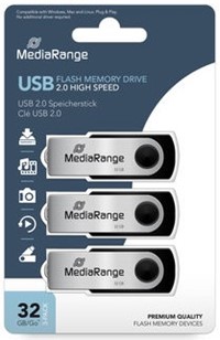 MediaRange | USB Stick | 32 GB | USB 2.0 | Twister | Zwart | 3 Stuks