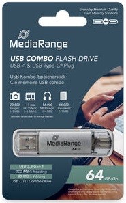 MediaRange | USB Stick | 64 GB | USB 3.2 Gen 1 | USB-A + USB-C | 100R/40W