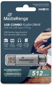 MediaRange | USB Stick | 512 GB | USB 3.2 Gen 1 | USB-A + USB-C | 400R/300W
