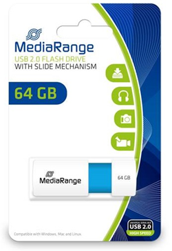 MediaRange | USB stick | 64 GB | USB 2.0 | Slider | Wit - Licht Blauw