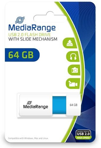 MediaRange | USB stick | 64 GB | USB 2.0 | Slider | Wit - Licht Blauw