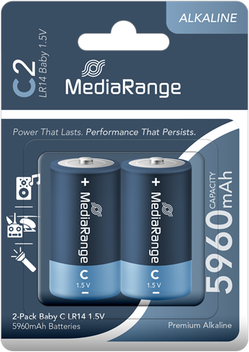 MediaRange | Batterijen | Alkaline | C | LR14 | 2 Stuks