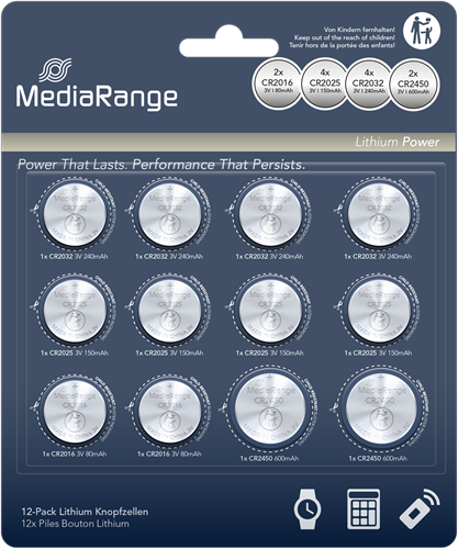 MediaRange | Batterijen | Lithium | CR2016-CR2025-CR2032-CR2450 | 12 Stuks