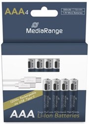 MediaRange | Batterijen | Rechargeable | USB-C oplaadbaar | AAA | LR03 | 500mAh | 4 Stuks