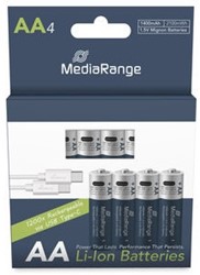 MediaRange | Batterijen | Rechargeable | USB-C oplaadbaar | AA | LR6 | 1.400mAh | 4 Stuks